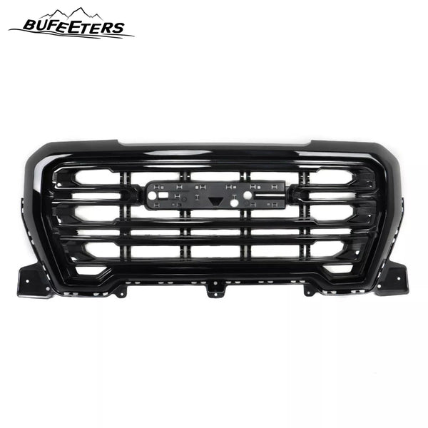 BUFEETERS Front Bumper Upper Grille With Gray Frame Assembly Fit For 2019 2020 2021 GMC Sierra 1500,Factory Style,Gloss Black&Gray