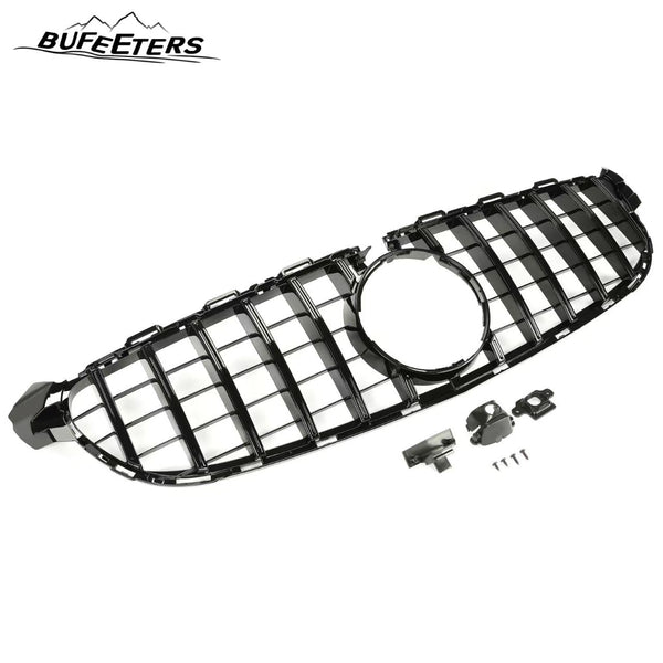 BUFEETERS  Front Upper Grille W/Camera Hole Fit For 2015 2016 2017 2018 Mercedes-Benz W205 C63 C63S AMG S,GTR Style,Gloss Black