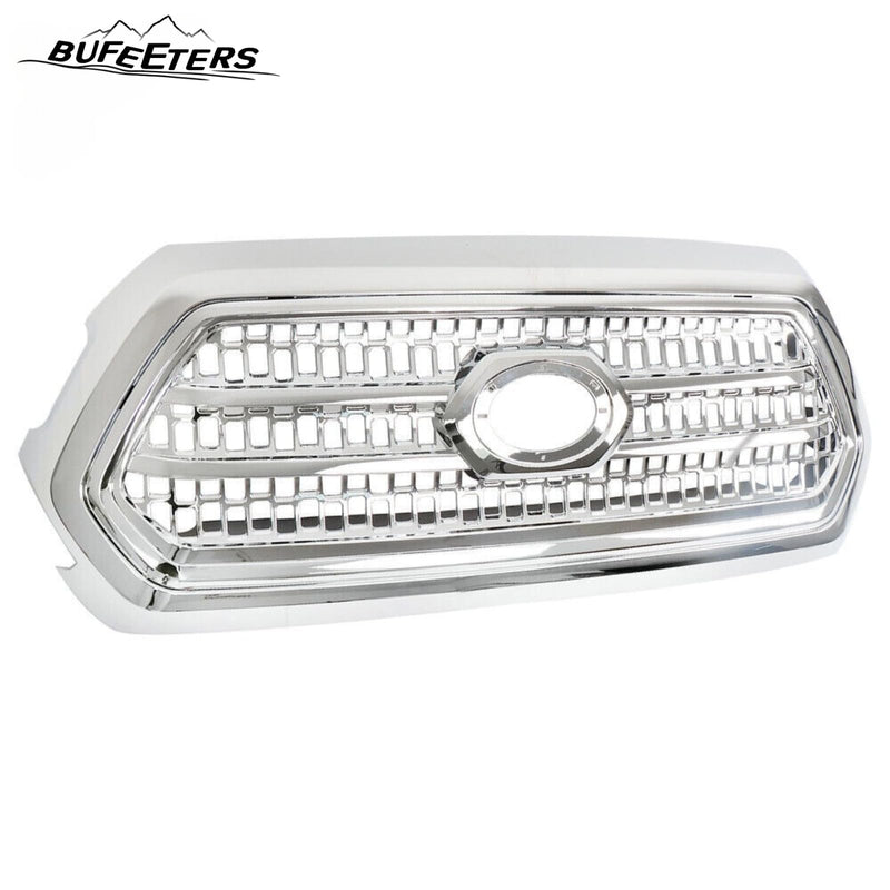 BUFEETERS Front Bumper Upper Chrome Grille Assembly Fit For 2016 2017 2018 2019 2020 2021 2022 Toyota Tacoma,Mesh Style,Chrome&Silver