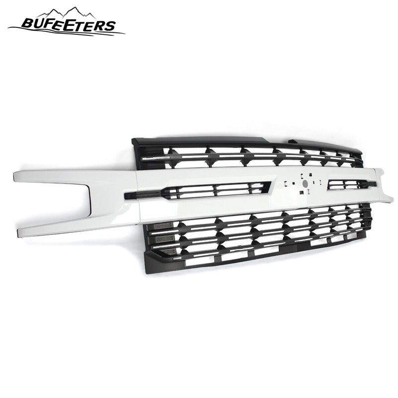 BUFEETERS Front Bumper Upper Grille Fit For 2019 2020 2021 Chevy Silverado 1500,Factory Style,GAZ Summit White&Matte Black
