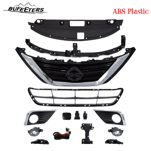 BUFEETERS  12PCS Front Grille Fog Light Kits Radiator Cover Bumper Bracket Fit For 2016 2017 2018 Nissan Altima,Mesh Style,Chrome&Black