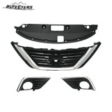 BUFEETERS  9PCS Front Grille Fog Light Kit + Radiator Cover + Bumper Bracket Fit For 2016 2017 2018 Nissan Altima,Mesh Style,Chrome&Black