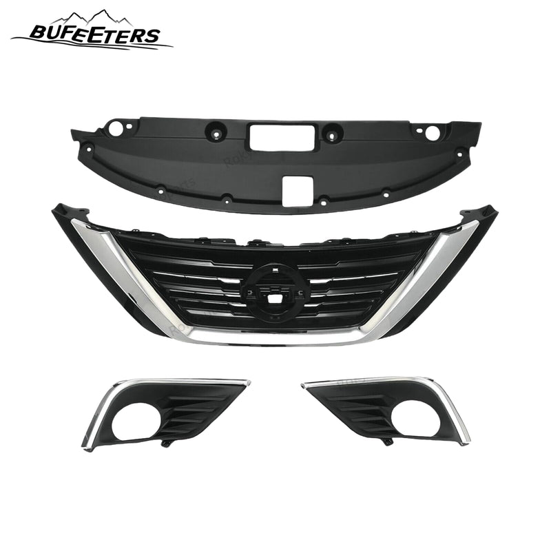 BUFEETERS  9PCS Front Grille Fog Light Kit + Radiator Cover + Bumper Bracket Fit For 2016 2017 2018 Nissan Altima,Mesh Style,Chrome&Black
