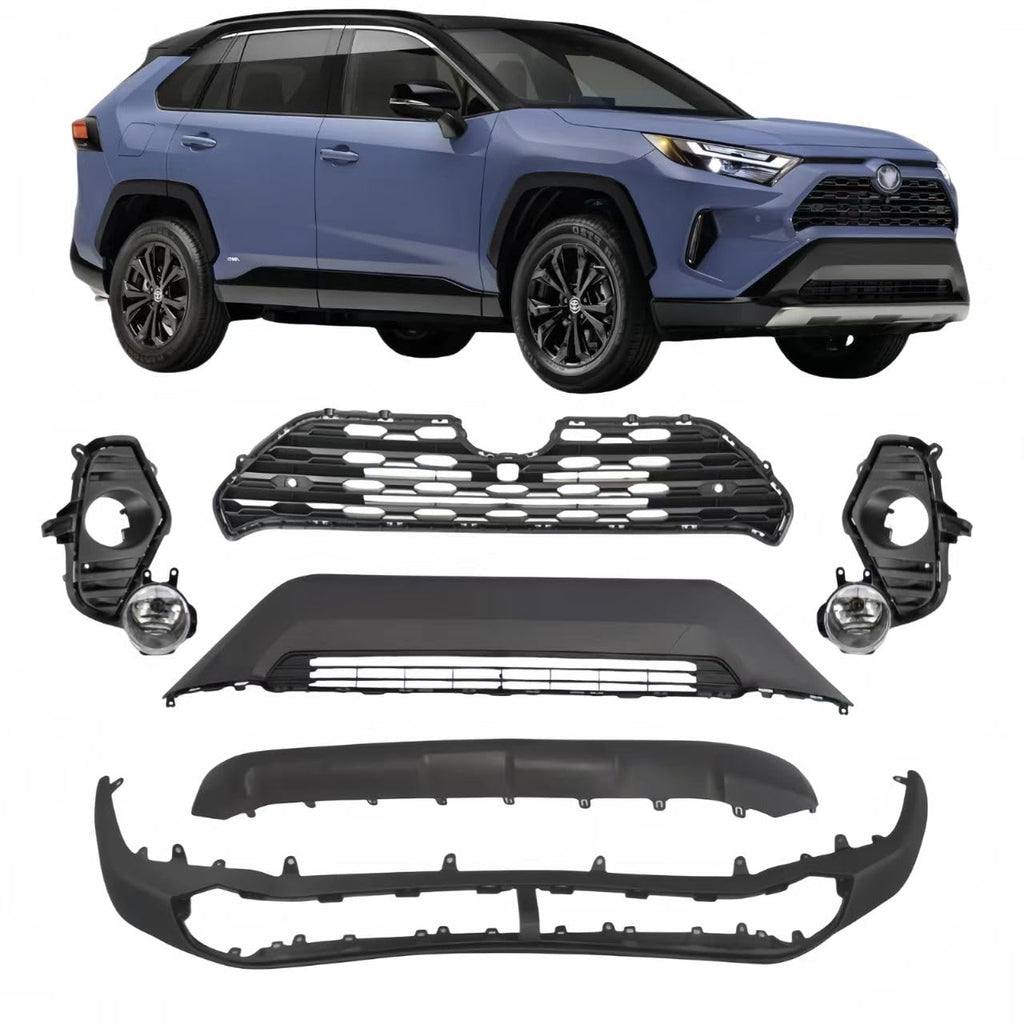 BUFEETERS  Front Bumper Upper Lower Grille Fog Light Cover Fit For Toyota RAV4 2019-2022 ,Honeycomb Style,Black