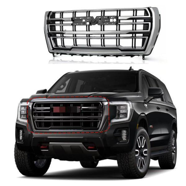 BUFEETERS Front Bumper Upper Grille Fit For 2021 2022 2023 GMC Yukon/Yukon XL SLT AT4,Mesh Style,Black&Chrome