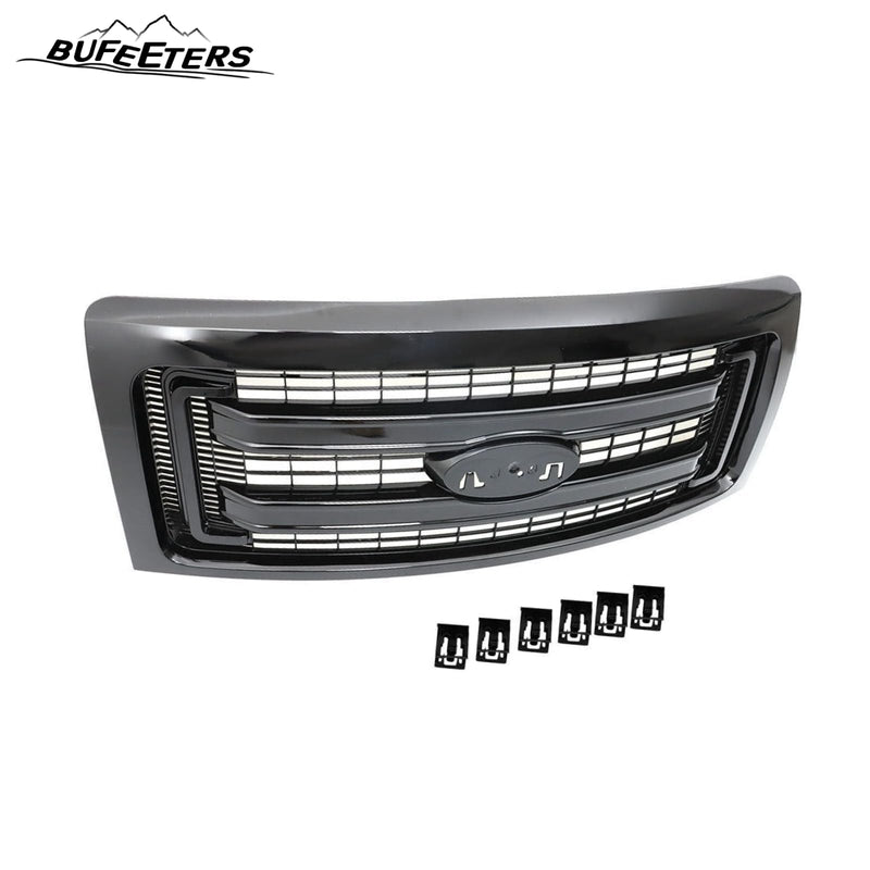 BUFEETERS  Front Upper Grille Fit For 2009 2010 2011 2012 2013 2014 Ford F150 F-150,XLT Style,Gloss Black