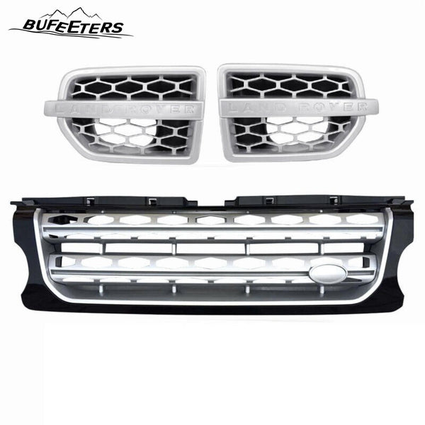 BUFEETERS 3Pcs Front Side Grille Vent Mesh Bar Trim Fit For 2014 2015 2016 Discovery 4 LR4,Mesh Style,Black&Silver