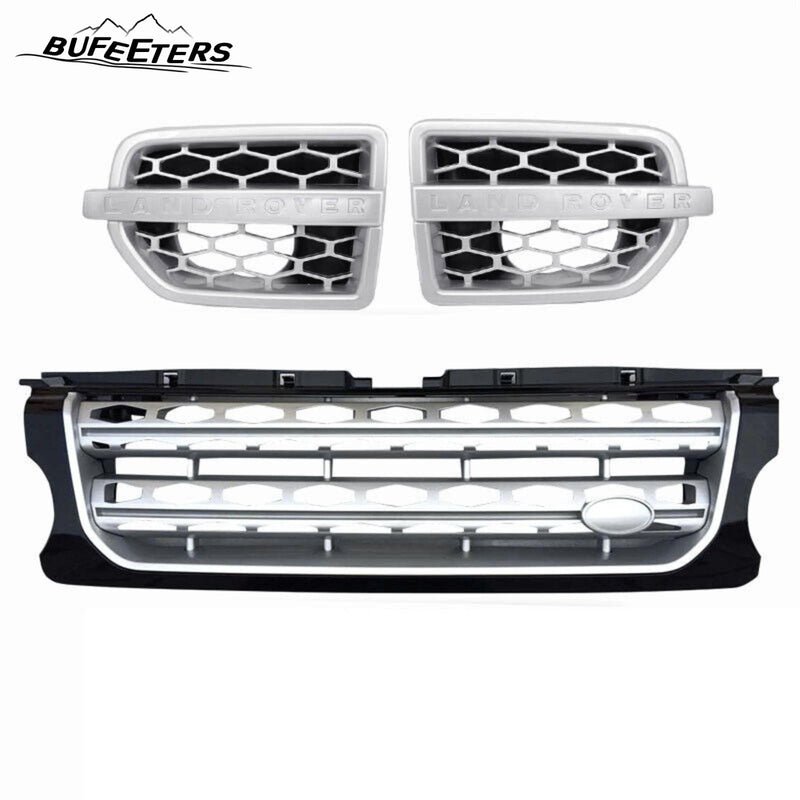 BUFEETERS 3Pcs Front Side Grille Vent Mesh Bar Trim Fit For 2014 2015 2016 Discovery 4 LR4,Mesh Style,Black&Silver