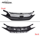 BUFEETERS  8PCS Front Upper Lower Grille&Foglights&Bezels Fit For 2016 2017 2018 Honda Civic Sedan,Factory Style,Chrome&Black
