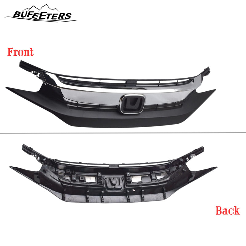 BUFEETERS  8PCS Front Upper Lower Grille&Foglights&Bezels Fit For 2016 2017 2018 Honda Civic Sedan,Factory Style,Chrome&Black