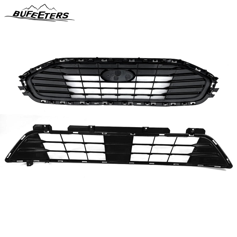 BUFEETERS 2PCS Front Upper W/Chrome Trim Grille+Lower Grille Fit For 2019 2020 2021 2022 2023 Ford Transit Connect,Mesh Style,Chrome&Black