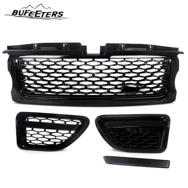 BUFEETERS  Front Grille Pair Air Side Vents Fit For 2006 2007 2008 2009 Range Rover Sport,Honeycomb Style,Gloss Black