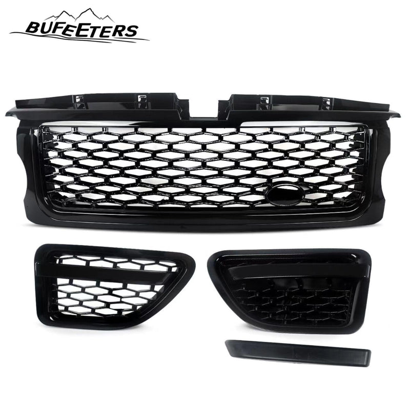 BUFEETERS  Front Grille Pair Air Side Vents Fit For 2006 2007 2008 2009 Range Rover Sport,Honeycomb Style,Gloss Black