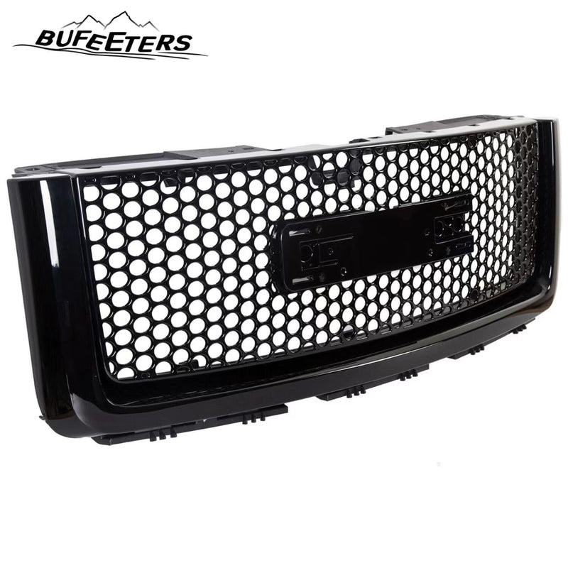BUFEETERS Front Bumper Upper Grille Fit For 2007 2008 2009 2010 2011 2012 2013 GMC Sierra 1500,Denali Style,Gloss Black