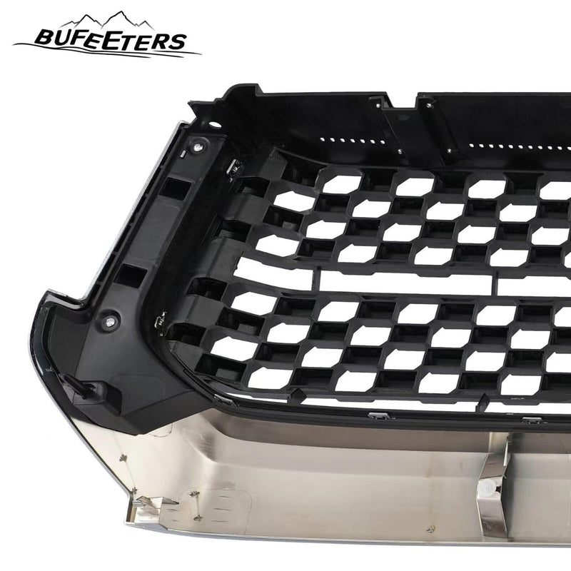 BUFEETERS Front Upper Grille & Hood Bulge Fit For 2014 2015 2016 2017 2018 2019 2020 Toyota Tundra,Honeycomb Style,Chorme&Black