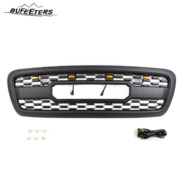 BUFEETERS Front Bumper Upper Grille W/Light Fit For 2001 2002 2003 2004 Toyota Sequoia,Mesh Style,Matte Black