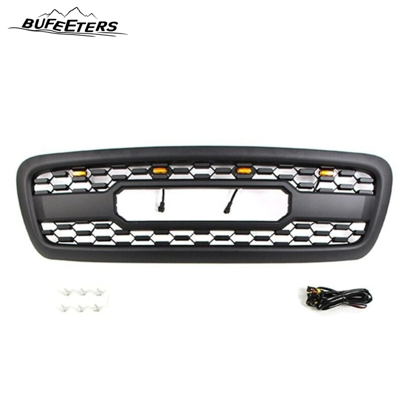 BUFEETERS Front Bumper Upper Grille W/Light Fit For 2001 2002 2003 2004 Toyota Sequoia,Mesh Style,Matte Black