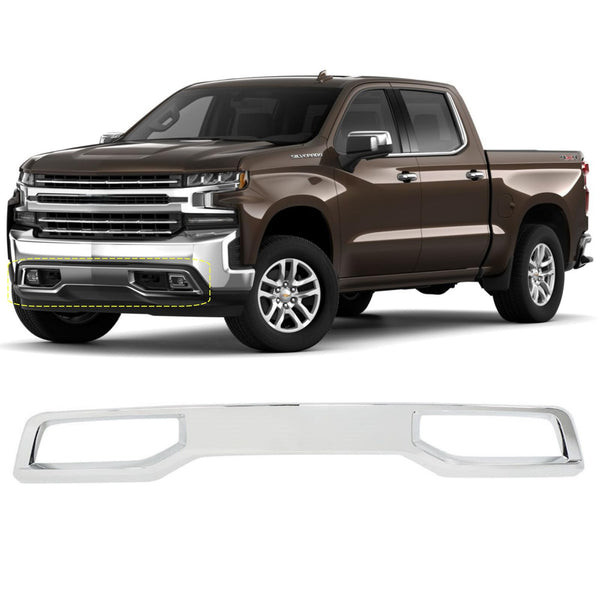 BUFEETERS Front Bumper Fascia Skid Plate Fit For 2019 2020 2021 Chevrolet Silverado 1500,Chrome&Silver