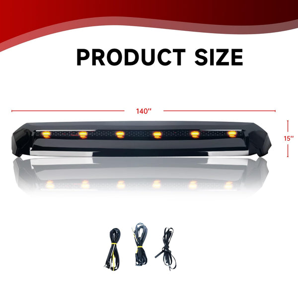 BUFEETERS  Front Upper Hood Scoop With Small Lights Fit For Toyota Tundra 2014 2015 2016 2017 2018 2019 2020 2021,Gloss Black