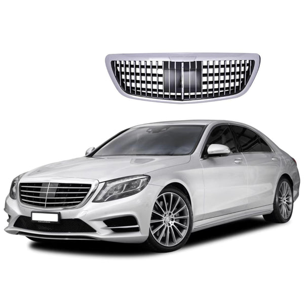 BUFEETERS  Front Bumper Upper Grille Fit For 2013 2014 2015 2016 2017 2018 2019 2020 Mercedes Benz S class W222 S400 S550,Maybach Style,Chrome&Black