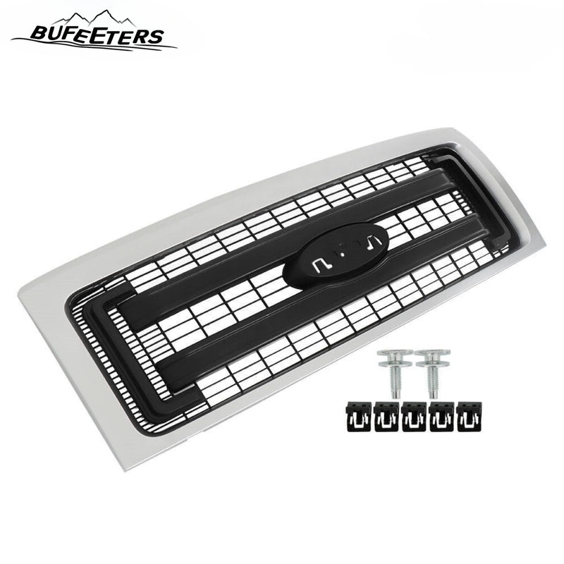 BUFEETERS  Front Bumper Grille Fit For 2009 2010 2011 2012 2013 2014 Ford F150 F-150,Horizontal Billet Style,Silver&Black