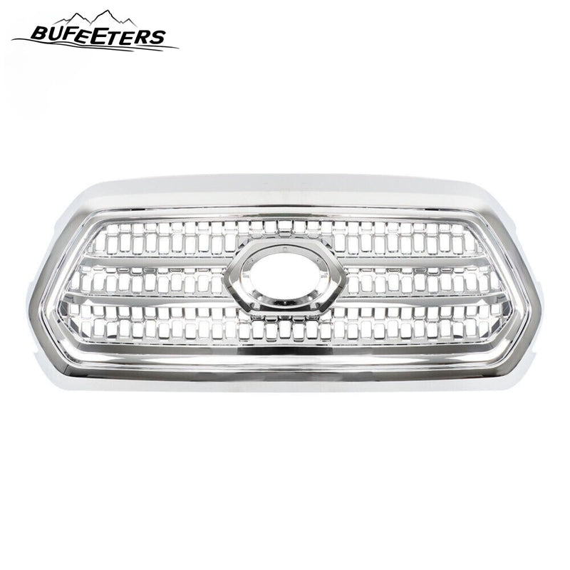 BUFEETERS Front Bumper Upper Chrome Grille Assembly Fit For 2016 2017 2018 2019 2020 2021 2022 Toyota Tacoma,Mesh Style,Chrome&Silver