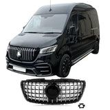 BUFEETERS  Front Bumper Upper Grille Fit For Mercedes Benz Sprinter W907 W910 2018 2019 2020 2021 2022 2023,GT Style,Chrome&Black