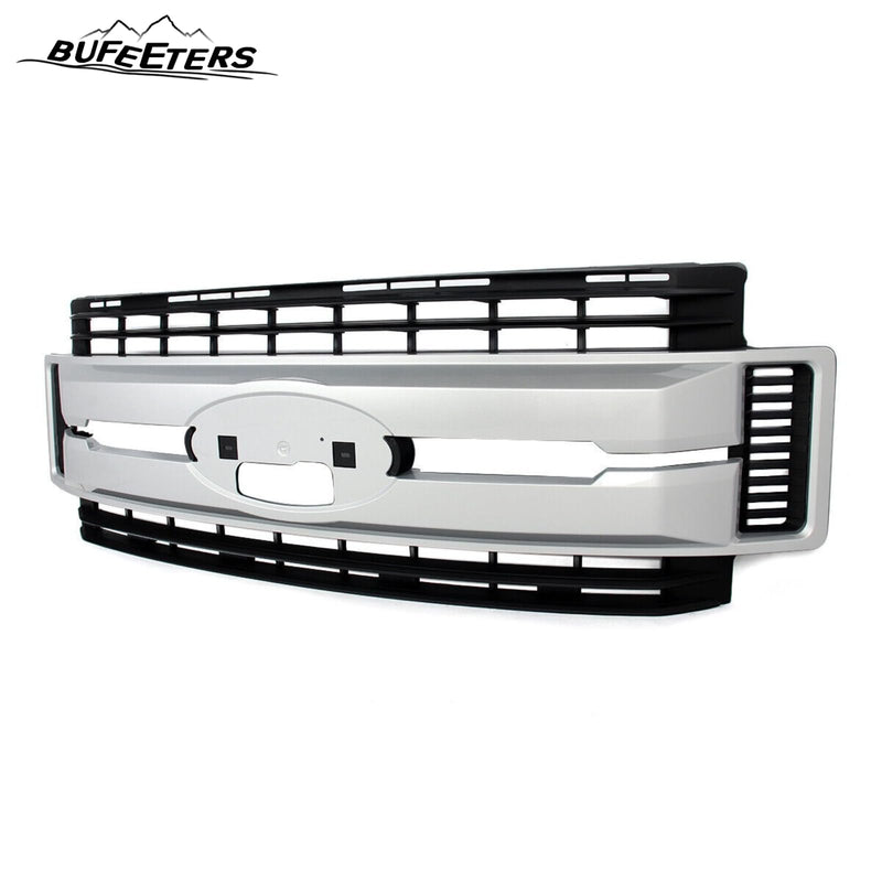 BUFEETERS Front Bumper Upper Grille Fit For 2017 2018 2019 F-250 F-350 Super Duty,XL Style,UX Ingot Silver&Matte Black