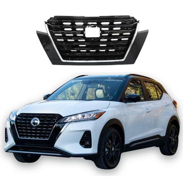 BUFEETERS   Front Bumper Upper Grille Assembly Fit For 2021 2022 2023 Nissan Kicks,Black&Chrome