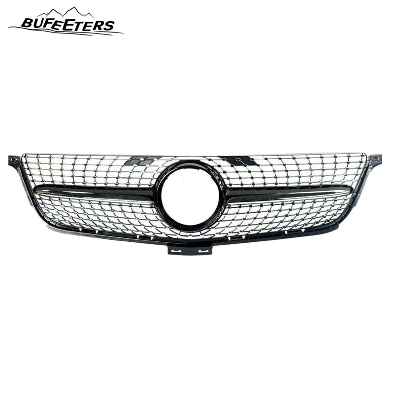 BUFEETERS   Front Bumper Upper Grille W/o Camera Hole Fit For 2012 2013 2014 2015 Benz W166 ML-Class Facelift,Diamond Style,Gloss Black