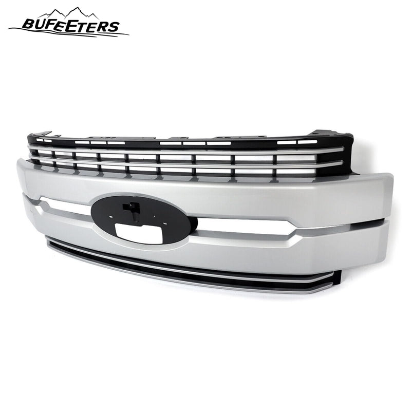 BUFEETERS Front Bumper Upper Grille Fit For 2017 2018 2019 F-250 F-350 F-450 F-550 Super Duty,Lariat Style,UX Ingot Silver&Matte Black