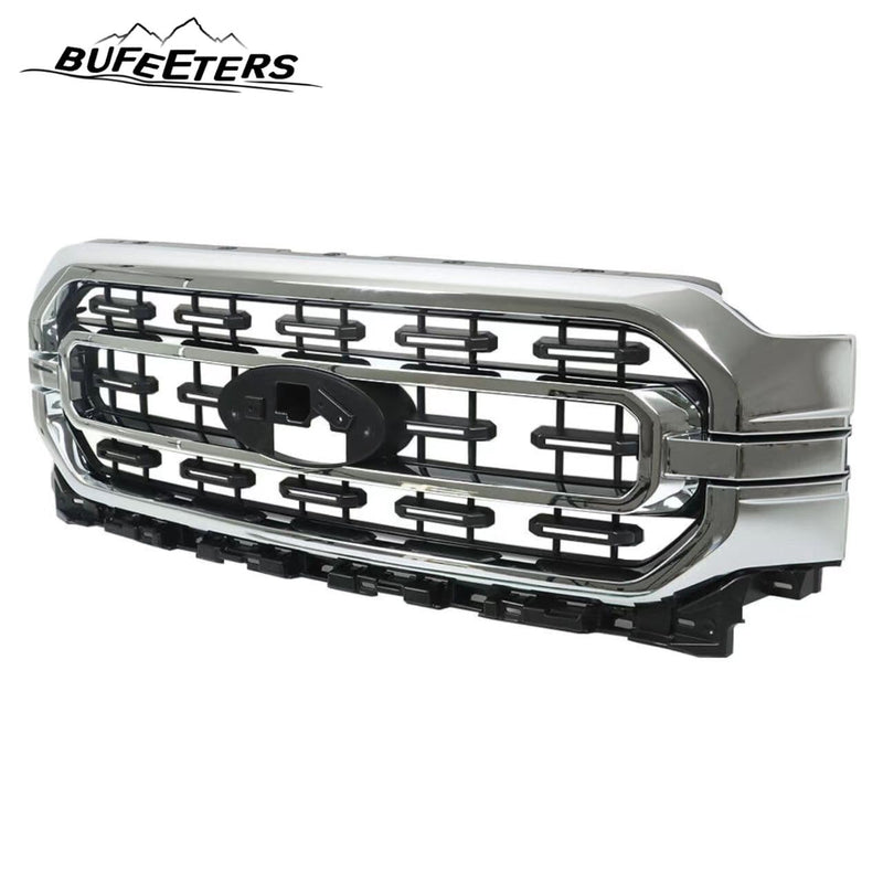 BUFEETERS Front Bumper Upper Grille Fit For 2021 2022 Ford F150 XLT,Horizontal Billet Style,Chrome&Black