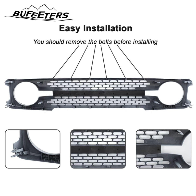 BUFEETERS Front Bumper Upper Grille W/Letters Fit For 2021 2022 2023 Ford Bronco,Honeycomb Style,Gloss White