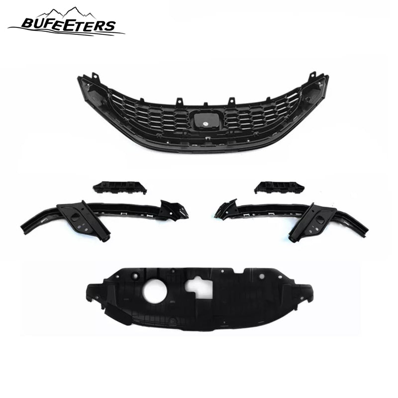 BUFEETERS  6PCS Front Radiator Grille Headlight & Bumper Brackets Fit For 2013 2014 2015 Honda Civic Sedan,Mesh Style,Chrome&Black