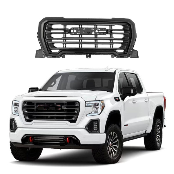BUFEETERS Front Bumper Upper Grille  Fit For 2019 2020 2021 GMC Sierra1500,Gloss Black