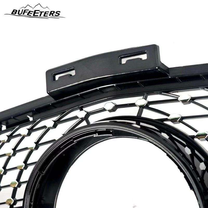 BUFEETERS   Front Bumper Upper Grille W/o Camera Hole Fit For 2012 2013 2014 2015 Benz W166 ML-Class Facelift,Diamond Style,Gloss Black
