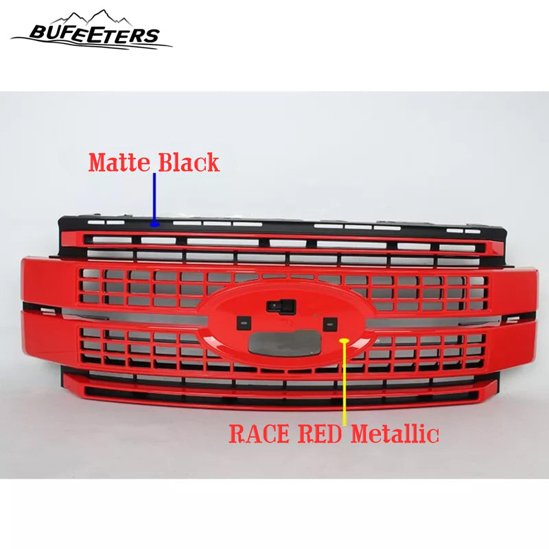 BUFEETERS Front Bumper Upper Grille Fit For 2017 2018 2019 F-250 F-350 F-450 F-550 Super Duty,Platinum Style,PQ Race Red&Matte Black