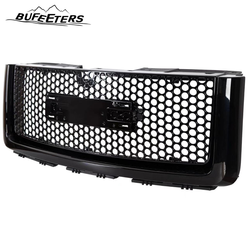 BUFEETERS Front Bumper Upper Grille Fit For 2007 2008 2009 2010 2011 2012 2013 GMC Sierra 1500,Denali Style,Gloss Black