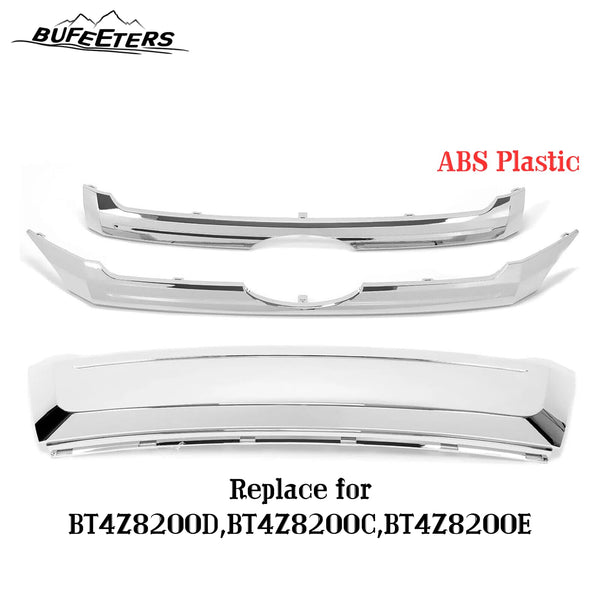 BUFEETERS  3PCS Front Upper & Center & Lower Grille Trim Fit For 2011 2012 2013 2014 Ford Edge,Factory Style,Chrome&Silver