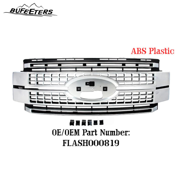 BUFEETERS Front Bumper Upper Grille Fit For 2017 2018 2019 F-250 F-350 F-450 F-550 Super Duty,Platinum Style,Satin Aluminum&Matte Black