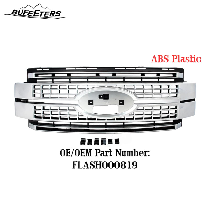 BUFEETERS Front Bumper Upper Grille Fit For 2017 2018 2019 F-250 F-350 F-450 F-550 Super Duty,Platinum Style,Satin Aluminum&Matte Black