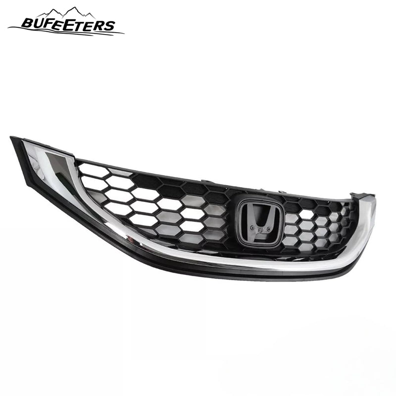BUFEETERS  11PCS Front Grille Foglight&Bezels&Brackets Set Fit For 2013 2014 2015 Honda Civic Sedan,Factory Style,Chrome&Black