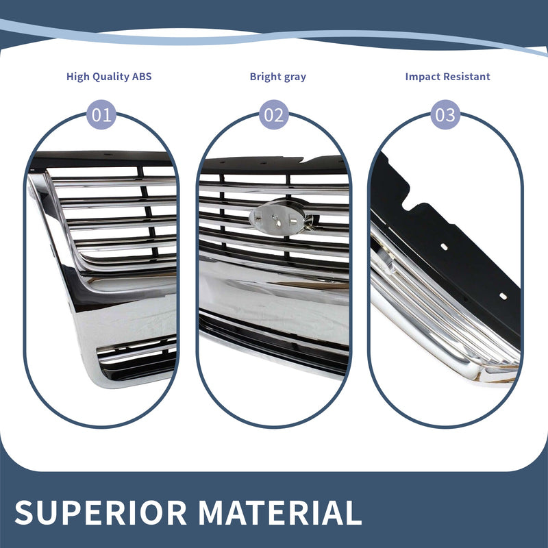 Chrome Front Grille Compatible with Ford Explorer 2006 2007 2008 2009 2010 Models, No Emblem