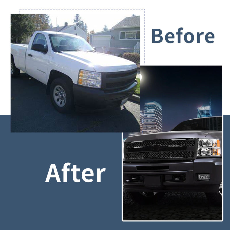 Front Upper Honeycomb Grille Gloss Black For 2014-2015 Chevrolet Silverado 1500