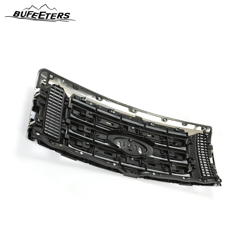 BUFEETERS  Front Upper Grille Fit For 2009 2010 2011 2012 2013 2014 Ford F150 F-150 XLT,Chrome Shell w/ Black Insert