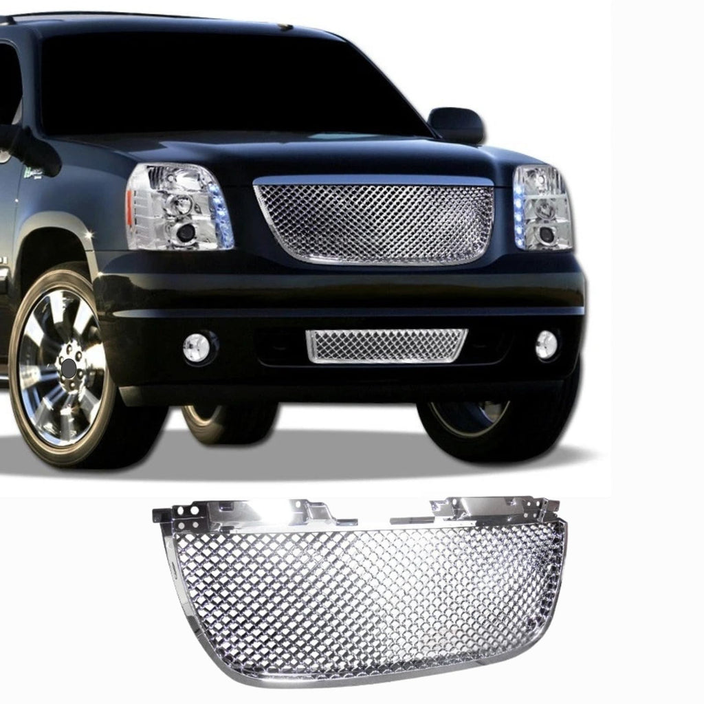 BUFEETERS Front Upper Grille Luxury Mesh Fit For 2007 2008 2009 2010 2011 2012 2013 2014 GMC Yukon/Yukon XL,Mesh Style,Chrome