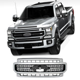 BUFEETERS Front Bumper Upper Grille Fit For 2020 2021 2022 F-250 F-350 F-450 F-550 Super Duty,Lariat Sport Style,UX Ingot Silver&Matte Black