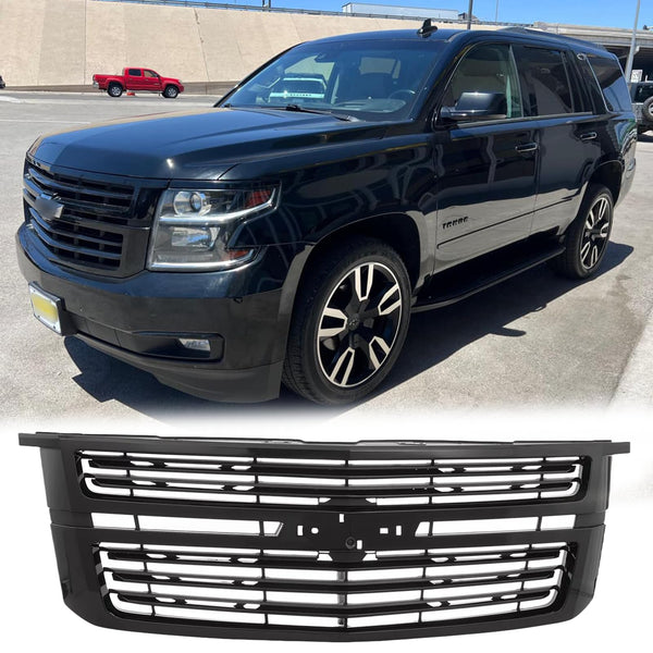 BUFEETERS Front Bumper Upper Grille Fit For 2015 2016 2017 2018 2019 2020 Chevrolet Tahoe,Mesh Style,Gloss Black