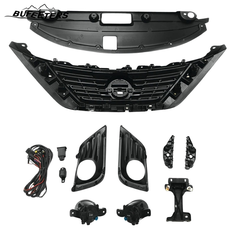 BUFEETERS  9PCS Front Grille Fog Light Kit + Radiator Cover + Bumper Bracket Fit For 2016 2017 2018 Nissan Altima,Mesh Style,Chrome&Black