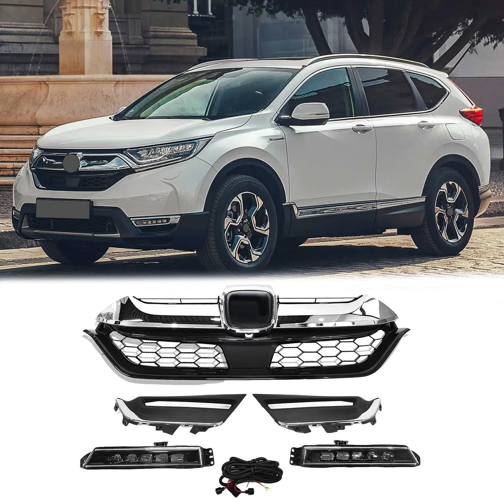 BUFEETERS  Front Bumper Upper Grille Fog Lights Fit For 2017 2018 2019 Honda CRV CR-V,Factory Style,Chrome&Black